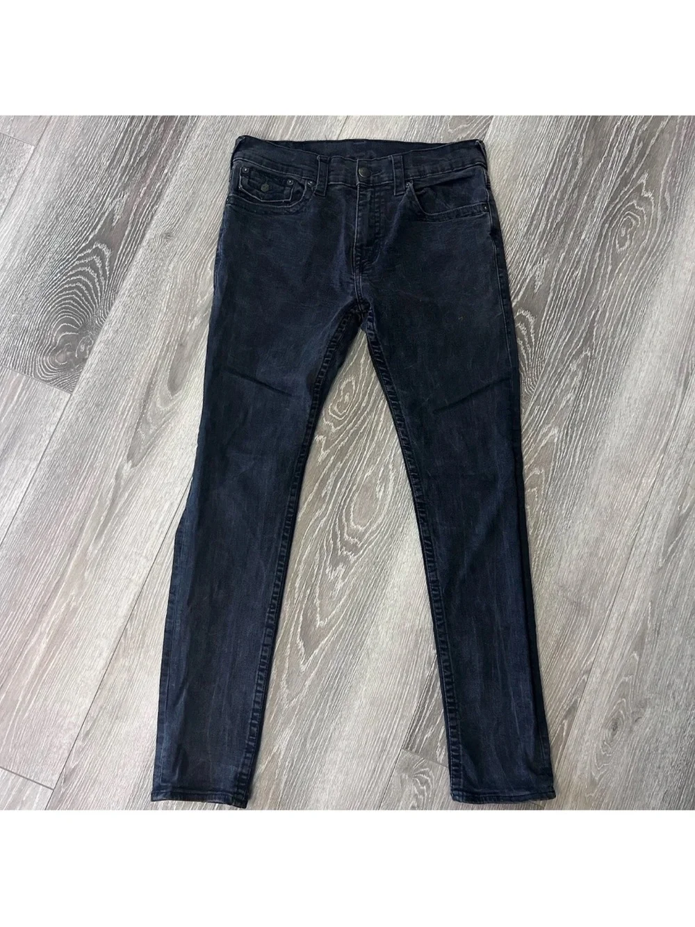 True Religion Jeans Mens 34x32 Black Rocco Relaxed Skinny Five Pocket Flaps